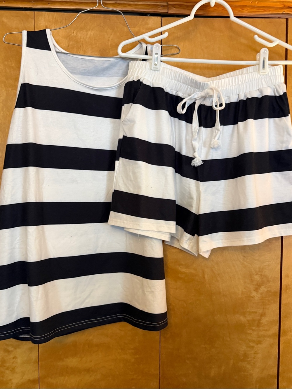 Two piece matching Short set black and white striped size XL